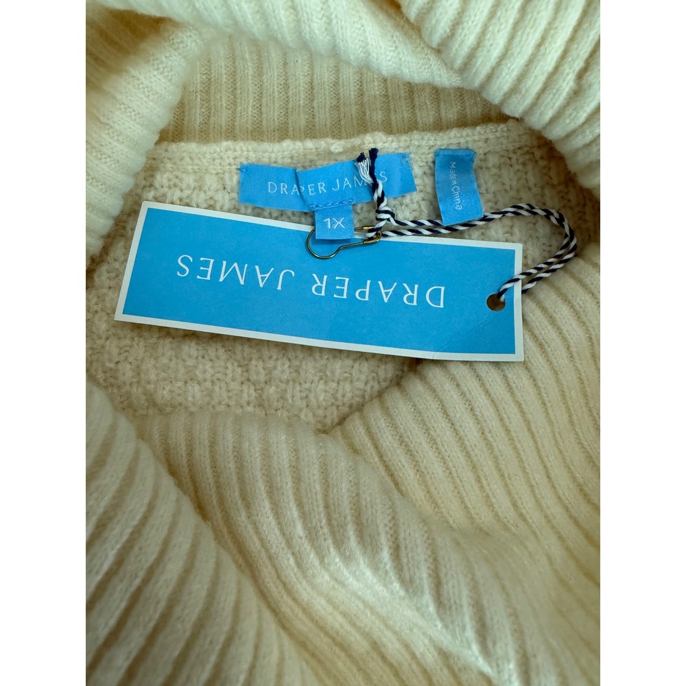Draper James Ivory Cable Knit Cowl Neck Sweater Wool Blend Cream Womens Large - Picture 6 of 9